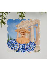 Sulu Boya Mavi Elbiseli Kadın Desenli Yıkanabilir Kumaş  Kokteyl Peçetesi 1 Adet